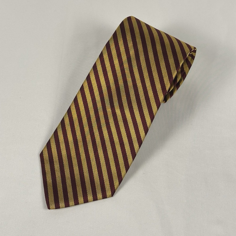 Brooks Brothers Makers & Merchants Silk Tie Gold Red Repp Stripe USA Made 3.5" W